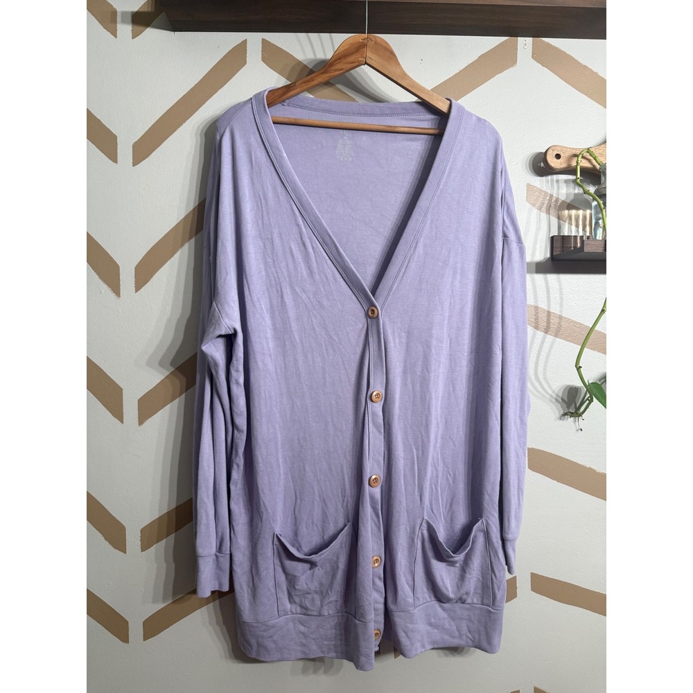 Kyte Cardigan Women XXL Purple Bamboo Rayon Longline V-Neck Button Front Pocket